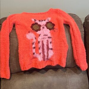 Fuzzy Red Sweater with Cat Design